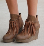 Wedge Boots With Fringe