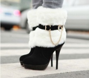 Black Boots with White Fur