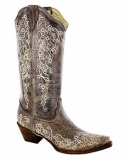 Corral Brown Crater with bone embroidery Cowgirl Boots Snip Toe