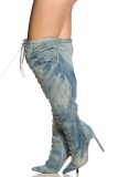 Lace Up Denim Thigh High Boots