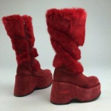 Red Fur Boots Knee High