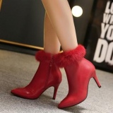 Red Fur Boots with Heels