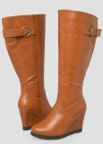 Tall Wedge Boots Wide Calf with buckle