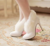 White Fur Boots with Heel