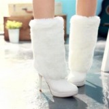White High Heel Boots with Fur