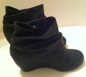 Black Suede Slouch Wedge Boots