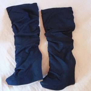Blue Tall Slouch Wedge Boots