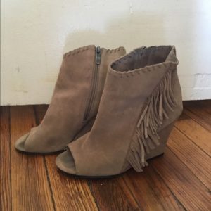 Fringe Wedge Peep Toe Booties