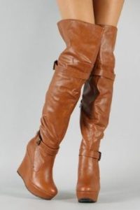 Knee High Wedge Slouch Boots Tan