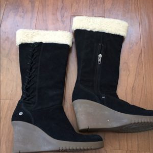 Tall Wedge Suede Boots with Fur