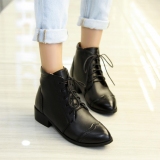 Black Lace Up Ankle Boots Low Heel