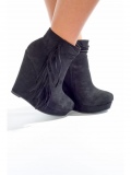 Black Fringe Wedge Booties