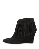 Black Suede Fringe Wedge Boots