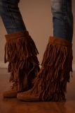 Cute Fringe Wedge Boots in Brown