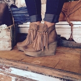 Fringe Boots Wedge Heel Ankle