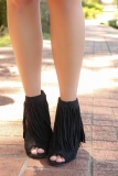 Fringe Wedge Booties Open Toe