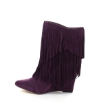 Fringe Wedge Calf Boots in Purple