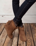 Short Fringe Wedge Boots