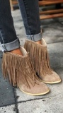 Suede Fringe Wedge Boots