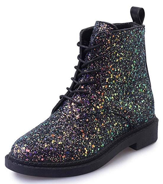 black sparkle combat boots