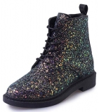 Black Glitter Combat Ankle Boots