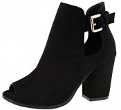 Black Block Heel Peep Toe Booties