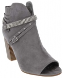 Grey Block Heel Peep Toe Booties