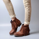 Brown Low Ankle Boots with Fringe