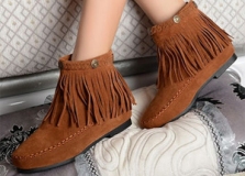 brown fringe ankle boots