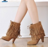 Fringe Ankle Boots with Heel