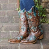 Cowgirl Boots with Turquoise Crosses