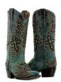Teal Cowgirl Boots with Crosses