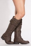 Dark Brown Knee High Combat Boots