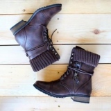 Dark Brown Sweater Combat Boots