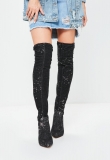 Black Denim Thigh High Boots