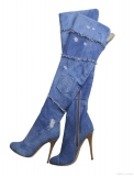 Blue Denim Thigh High Boots