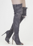 Denim Thigh High Boots with Heel