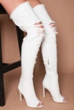 White Denim Thigh High Boots