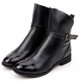 Womens Black Leather Flat Ankle Boots