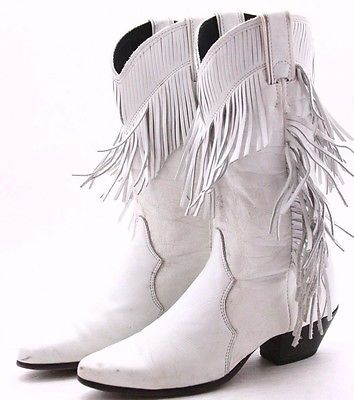 white fringe cowboy boots