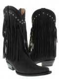 Black Suede Fringe Cowboy Boots