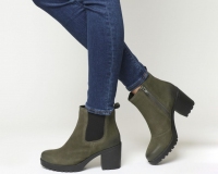 Olive Green Heeled Chelsea Boots