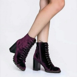 Burgundy Heeled Combat Boots