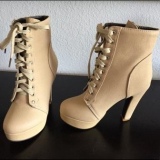 Cream Heeled Combat Boots