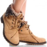 Tan Heeled Combat Boots