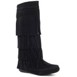 Black Knee High Fringe Boots