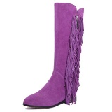 Flat Knee High Boots With Fringe