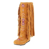 Embroider Knee High Fringe Boots