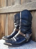 Black Harness Slouch Boots for Men