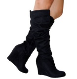 Wedge Slouch Boots Suede